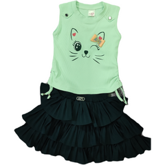 Baby Girl Light Green Top and Blue Skirt Set - GillKart