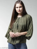 Viscose rayon solid bell sleeves top, three-quarter length, comfort fit from La Zoire, India