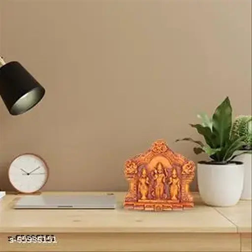 Golden polymarble Murugan Valli Devayani wooden-style statue (6cm x 5cm x 2cm), Indian God idol for home decor