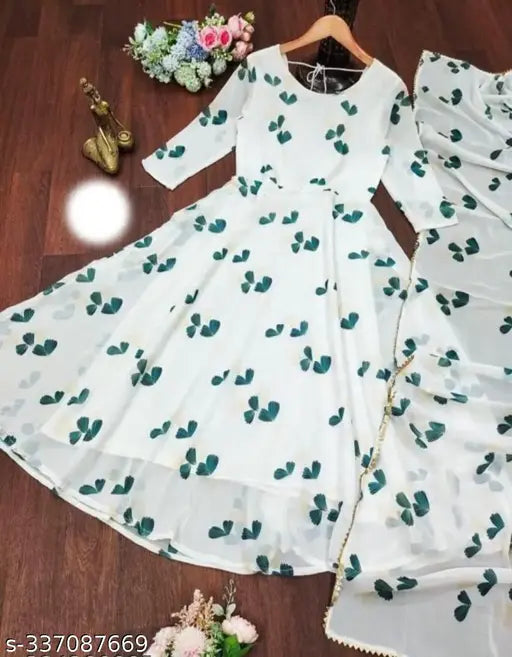 Trendy georgette with digital Printed Gown and Dupatta Set For Women Fabric: Georgette