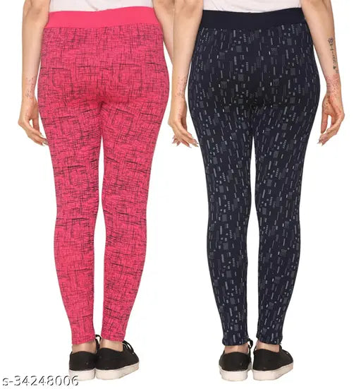 Printed cotton blend fancy women jeggings, free size with waist 34in, hip 36in, length 39in
