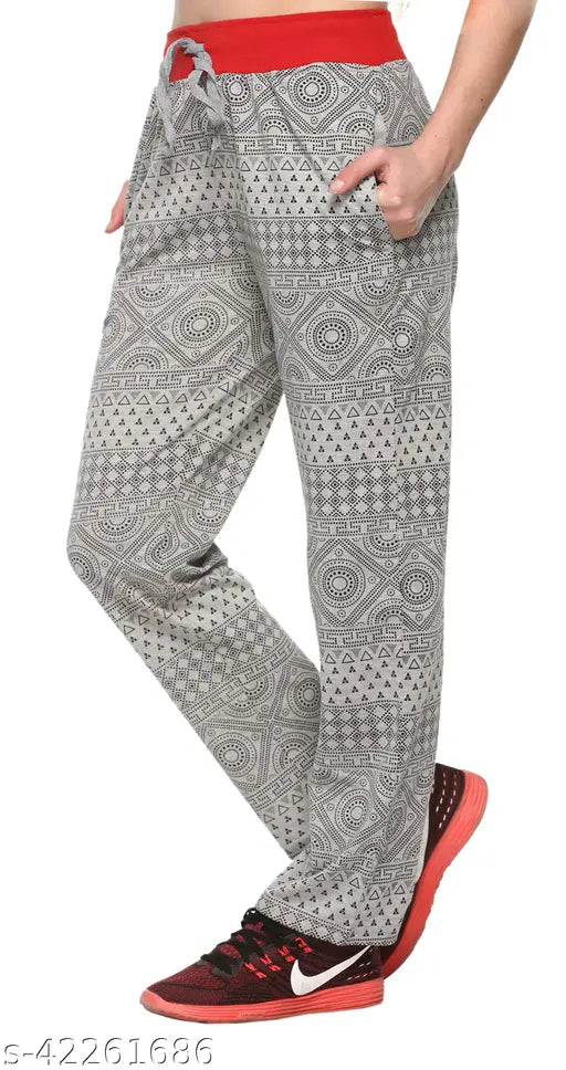 Printed women's nightwear pajamas with elastic waistband and drawstring closure