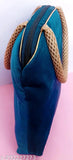 Blue velvet handbag with a single strap