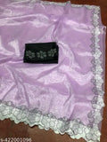 Purple organza super net silken sari with diamond lace and Swarovski crystal embellishment
