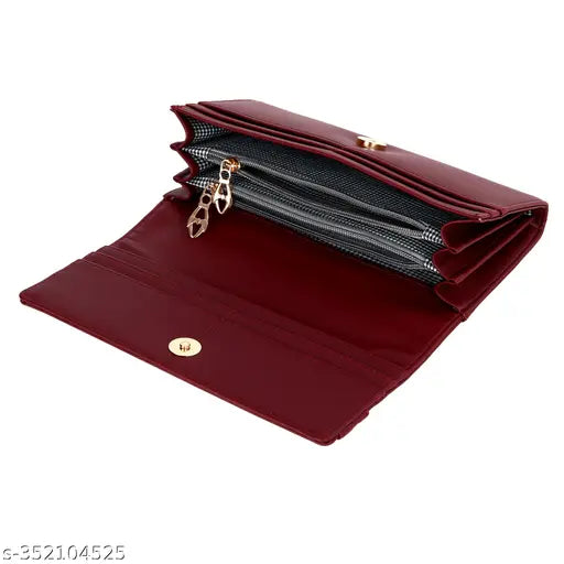 A red faux leather clutch with multiple card slots and two phone pockets, designed for girls