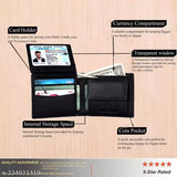 Black genuine leather RFID-blocking men's wallet, 2 compartments, free size (11cm x 9cm). Elegant men's gift hamper from India