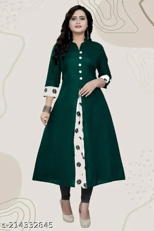 Digital Print Cotton Blend Kurti, three-quarter sleeves, solid combo design for parties or outings. Ideal for women's everyday wear with matching bottoms and accessories