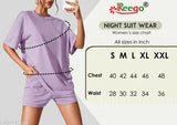 Lavender pure cotton printed nightsuit set for women, half sleeve T-shirt & shorts, India origin