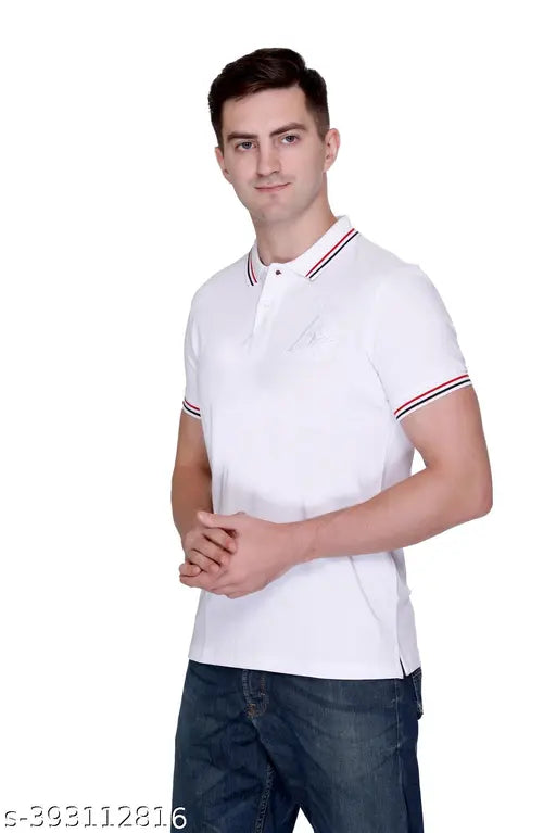 Short sleeve solid cotton polo t-shirt for men, India origin