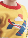 Knitco yellow acrylic sweater for kids, solid round neck design in regular fit with long sleeves