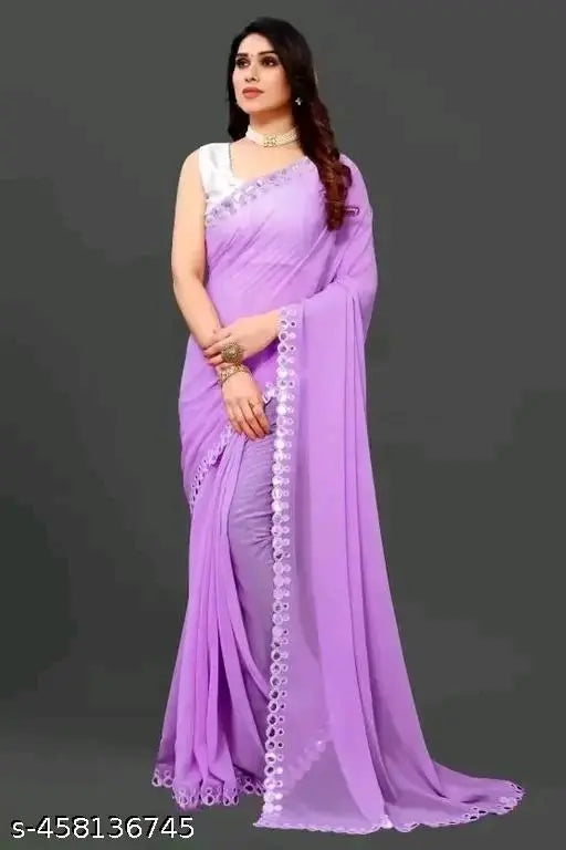 Purple georgette cut work saree