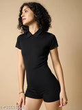 Nylon checkered bodycon playsuit with long sleeves, size XS (32-26-30), made in India