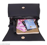 This is a black women's sling purse with multiple card slots. It features a zip closure and has room for other small items