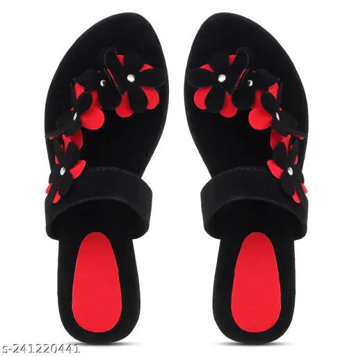 Black Flower & Black Belly Knot Patent Leather Slippers - Fashionable for Women's Daily Use, Office Wear, Party Wear by Spoiltbrat. Comfortable ballerina slippers with a flexible design and stress-free footbed for ladies and girls