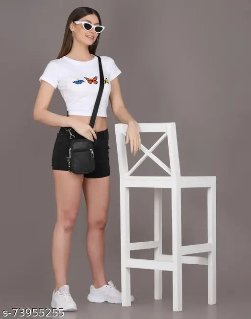 Printed cotton blend women's short sleeved t-shirt, ideal for daily wear from Indian brand Kamedge