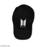 Black cotton BTS baseball cap with embroidered design, featuring the popular band's logo