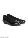 Black synthetic ballerinas for women - stylish calculation and comfortable slip-on design, ideal for bellies (size options: IND-3 to IND-9)