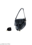 Black leather shoulder bag with a large main compartment and smaller front pocket