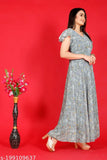 Floral printed women's Georgette kurti, big size Anarkali dress with V-neck and flared sleeves