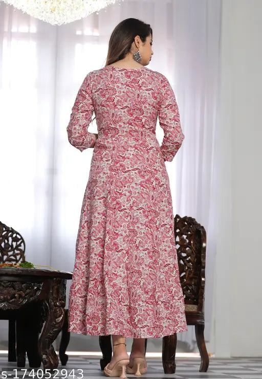 Purple rayon embroidered bridal gown with long sleeves and flared skirt