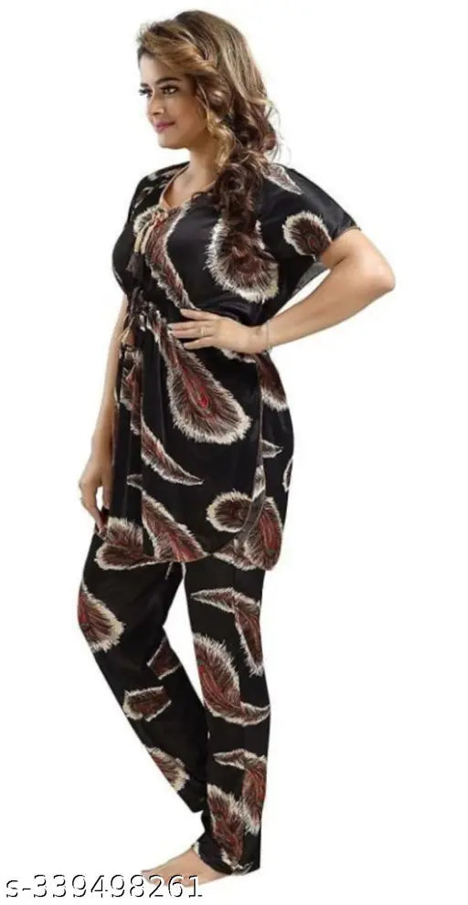 Sexy printed satin babydoll nightwear pyjamas in sizes S-XL, Made in India