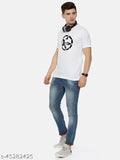 Organic Chics Skull Star Graphic Printed Round Neck Half Sleeve White Men's Cotton T-Shirt - Premium, pre-shrunk, multi-purpose gym wear, long-lasting color and fit
