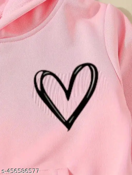 Pink cotton full sleeve hooded sweatshirt jersey set for kids (12-18 Months), featuring printed pattern and wool fabric. Made in India