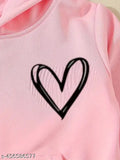 Pink cotton full sleeve hooded sweatshirt jersey set for kids (12-18 Months), featuring printed pattern and wool fabric. Made in India