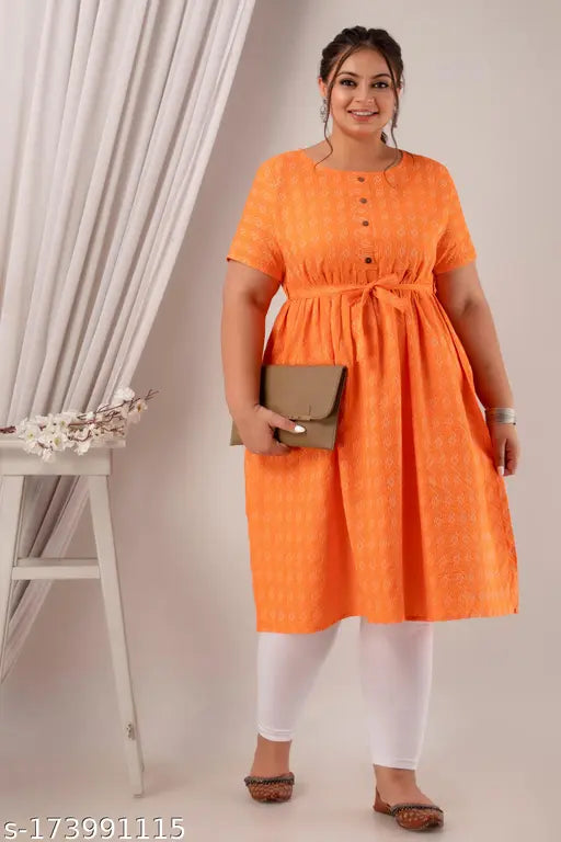 Orange cotton kurta with kameez, buttoned up