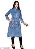 Denim A-line kurti, three-quarter sleeves, dyed/washed combo. L: Bust 40in, Length 47in. Stylish women's denim kurti for casual or festive wear." (124 characters)