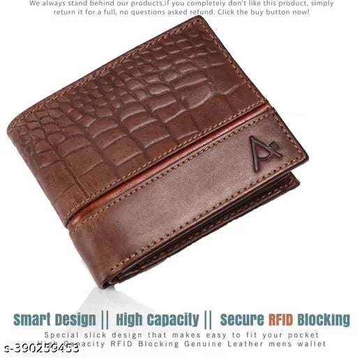 Stylish, hand-stitched buffalo leather mens wallet with 2 compartments and RFID protection