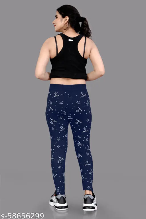 Printed cotton blend women's stretchable jeggings, elegant and versatile for everyday wear