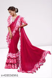 Pink georgette saree with blouse, ruffled frill details
