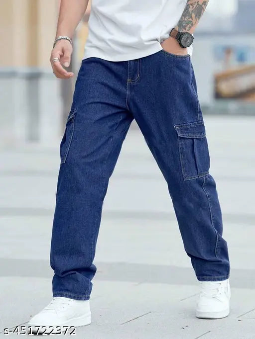 Stone blue denim pants with six pockets