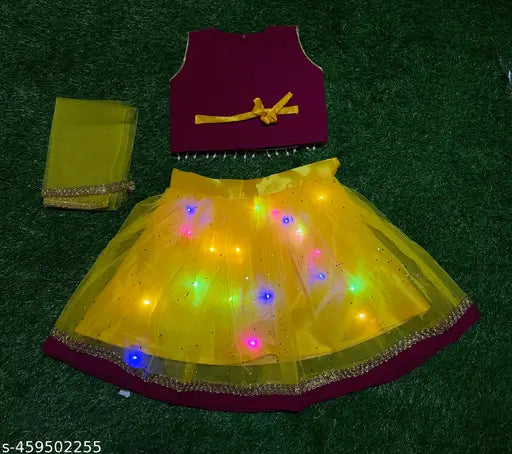 Embroidered semi-stitched kids net lehenga choli, premium quality and comfortable for 12-3 years old, origin India