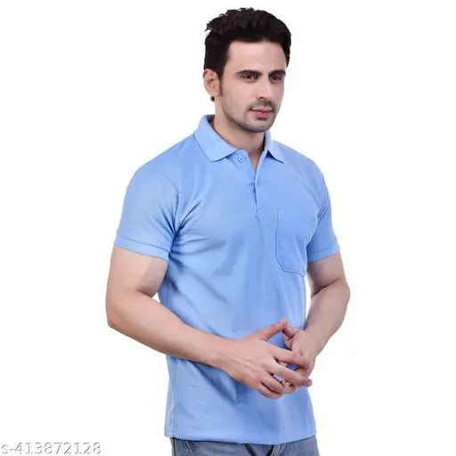 Amario Men's Polo Tshirt with Pocket in Matty Fabric, Regular Fit, Half Sleeves, and Bottom Neck Collar(Plus size tshirt / tshirt for men /men tshirt / tshirt men) (S to 3XL)