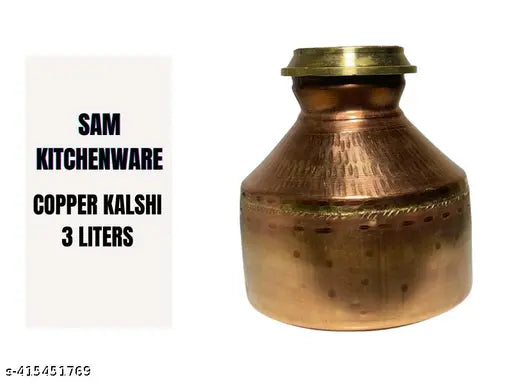 Orange copper water bottle, Kalhi handa ghada leak-proof container, Indian crafted