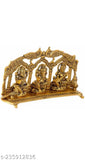Golden metal Laxmi Ganesh Saraswati peacock frame, 11x5.5x2 inch, for home temple or office decoration and gifting