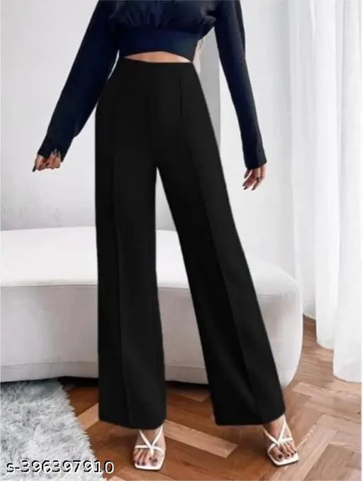 PeachWhiteBlack comfortable lycra bell bottom trousers pack of 3, women's cotton blend retro style trousers with solid net pattern