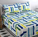 Attractive glace cotton fitted bedsheets & pillocovers (double queen), geometric pattern, elastic corners, machine washable (India origin)