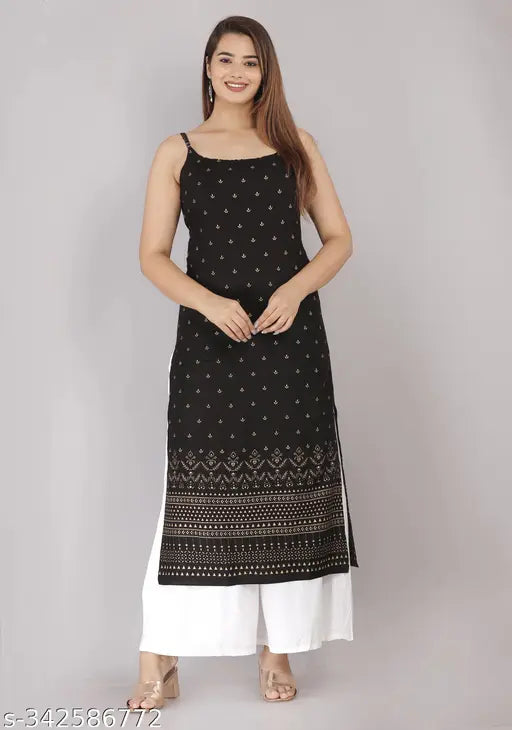 Rayon striped sleeveless kurta for women, single color MILAAV print from India