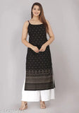 Rayon striped sleeveless kurta for women, single color MILAAV print from India