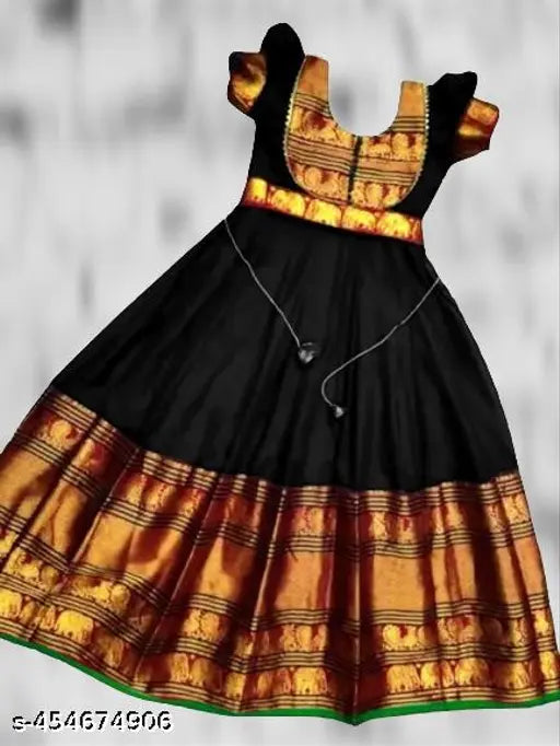 Silk gown for baby girls, trending Diwali outfit with short sleeves, intricate embroidery and vibrant colors