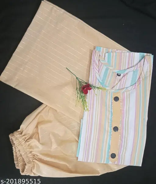 Cotton kurti palazzo set for girls and women in solid yellow, ideal for casual wear