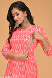 Peach Viscose Rayon Printed Maternity Kurti with Invisible Zippers - Comfortable, versatile feeding nursing dress for pre- and post-pregnancy, India origin