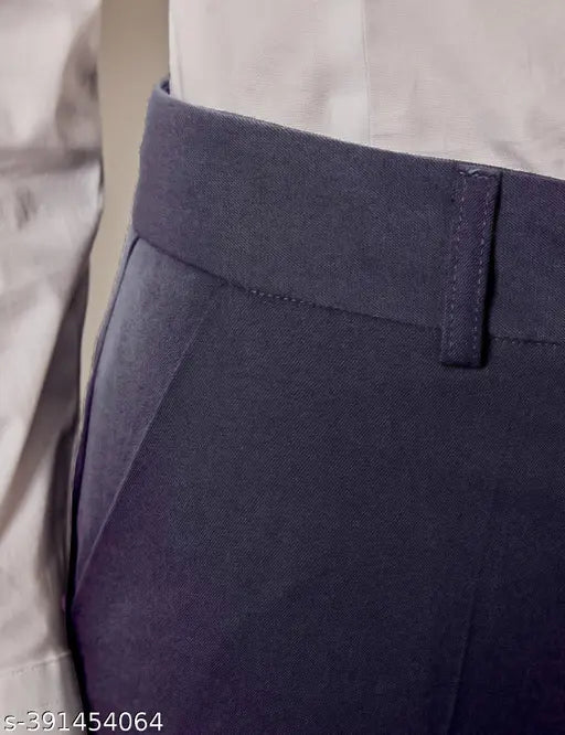 Dark grey wool formal trousers, belted waist