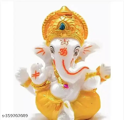 Yellow resin Ganesh idol for car dashboard, decorative home item (20cm x 10cm x 6.5cm)