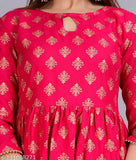 Pink, lace, embroidered kurta with puff sleeves and sharara suit set