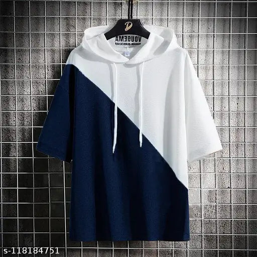 Colorblocked cotton blend men's t-shirt, short sleeves, trendy fashion from India