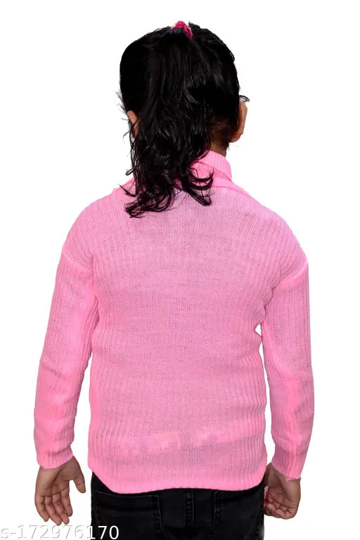 Trendy pink woolen skivvy for babies, self-design net pattern, long sleeves, winter wear, made in India
